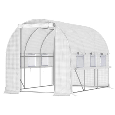 Outsunny Walk-in Polytunnel Greenhouse Green House with Roll-up Sidewalls, UV-resistant PE Cover, 3 x 2 x 2m, White 