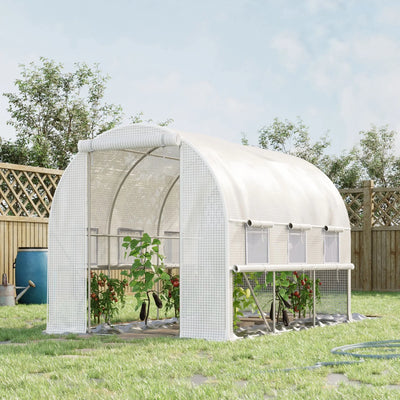 Outsunny Walk-in Polytunnel Greenhouse Green House with Roll-up Sidewalls, UV-resistant PE Cover, 3 x 2 x 2m, White 