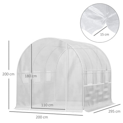 Outsunny Walk-in Polytunnel Greenhouse Green House with Roll-up Sidewalls, UV-resistant PE Cover, 3 x 2 x 2m, White 