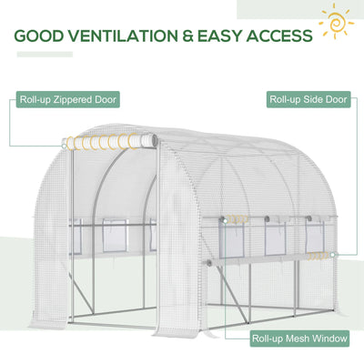 Outsunny Walk-in Polytunnel Greenhouse Green House with Roll-up Sidewalls, UV-resistant PE Cover, 3 x 2 x 2m, White 