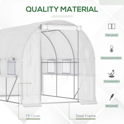 Outsunny Walk-in Polytunnel Greenhouse Green House with Roll-up Sidewalls, UV-resistant PE Cover, 3 x 2 x 2m, White 