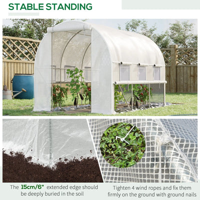 Outsunny Walk-in Polytunnel Greenhouse Green House with Roll-up Sidewalls, UV-resistant PE Cover, 3 x 2 x 2m, White 
