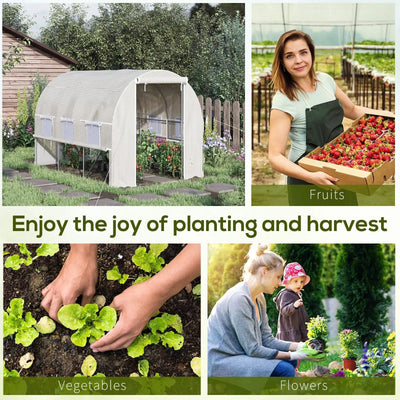 Outsunny Walk-in Polytunnel Greenhouse Green House with Roll-up Sidewalls, UV-resistant PE Cover, 3 x 2 x 2m, White 