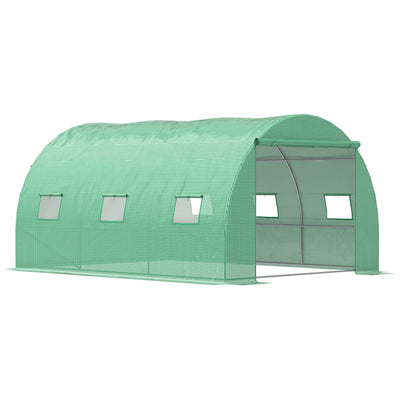 Outsunny Walk-in Polytunnel Greenhouse, Outdoor Garden Tunnel Greenhouse Tent with Zipped Roll-Up Door and 6 Mesh Windows, 4 x 3M 