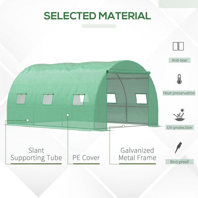 Outsunny Walk-in Polytunnel Greenhouse, Outdoor Garden Tunnel Greenhouse Tent with Zipped Roll-Up Door and 6 Mesh Windows, 4 x 3M 