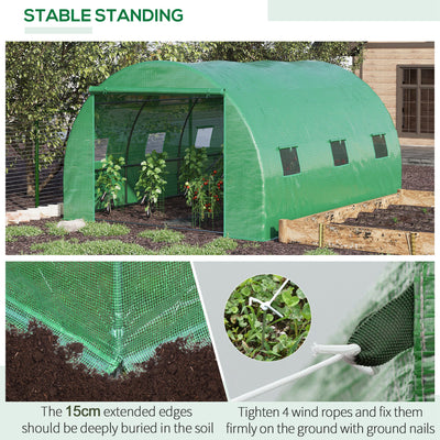 Outsunny Walk-in Polytunnel Greenhouse, Outdoor Garden Tunnel Greenhouse Tent with Zipped Roll-Up Door and 6 Mesh Windows, 4 x 3M 