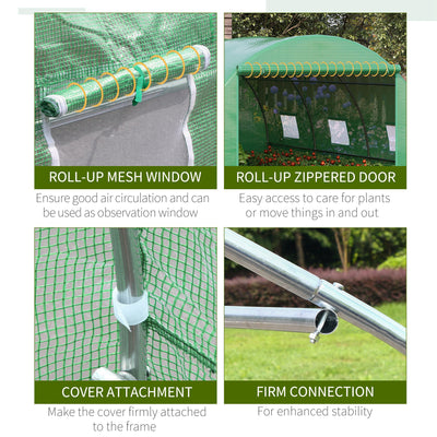 Outsunny Walk-in Polytunnel Greenhouse, Outdoor Garden Tunnel Greenhouse Tent with Zipped Roll-Up Door and 6 Mesh Windows, 4 x 3M 