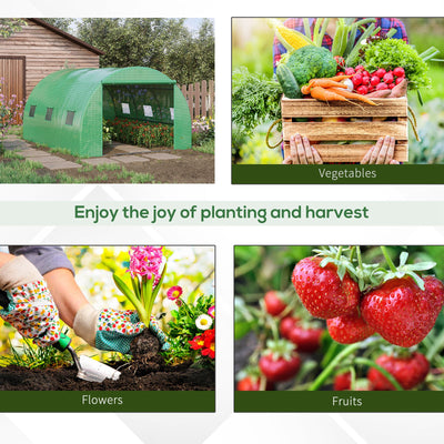 Outsunny Walk-in Polytunnel Greenhouse, Outdoor Garden Tunnel Greenhouse Tent with Zipped Roll-Up Door and 6 Mesh Windows, 4 x 3M 