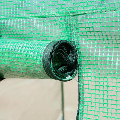 Outsunny Walk-in Polytunnel Greenhouse, Outdoor Garden Tunnel Greenhouse Tent with Zipped Roll-Up Door and 6 Mesh Windows, 4 x 3M 