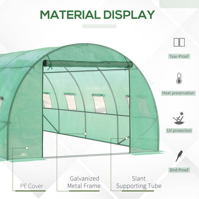 Outsunny Walk-in Polytunnel Greenhouse, Outdoor Garden Tunnel Greenhouse Tent with Zipped Roll-Up Door and 8 Mesh Windows, 6 x 3M 