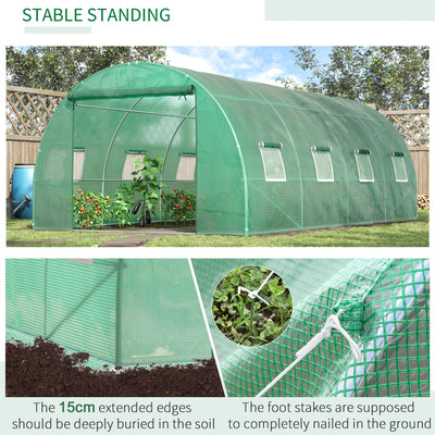 Outsunny Walk-in Polytunnel Greenhouse, Outdoor Garden Tunnel Greenhouse Tent with Zipped Roll-Up Door and 8 Mesh Windows, 6 x 3M 