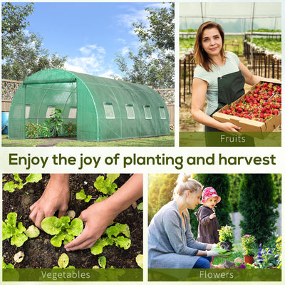 Outsunny Walk-in Polytunnel Greenhouse, Outdoor Garden Tunnel Greenhouse Tent with Zipped Roll-Up Door and 8 Mesh Windows, 6 x 3M 