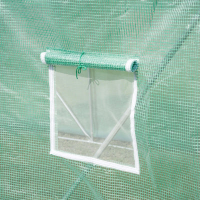 Outsunny Walk-in Polytunnel Greenhouse, Outdoor Garden Tunnel Greenhouse Tent with Zipped Roll-Up Door and 8 Mesh Windows, 6 x 3M 