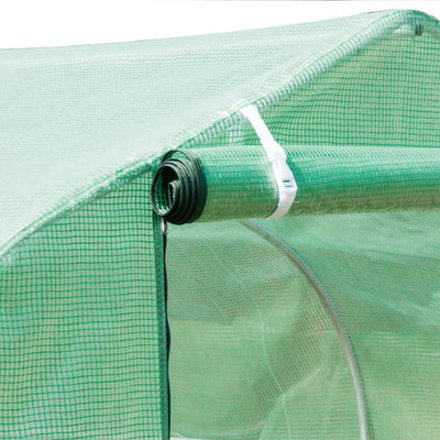 Outsunny Walk-in Polytunnel Greenhouse, Outdoor Garden Tunnel Greenhouse Tent with Zipped Roll-Up Door and 8 Mesh Windows, 6 x 3M 
