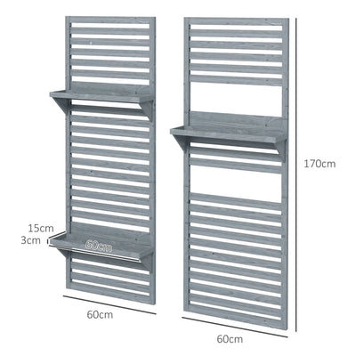 Outsunny Wall Mounted Plant Stands Set of 2, Fir Wood Flower Stand with Shelves and Slatted Trellis for Patio, Balcony, Porch 