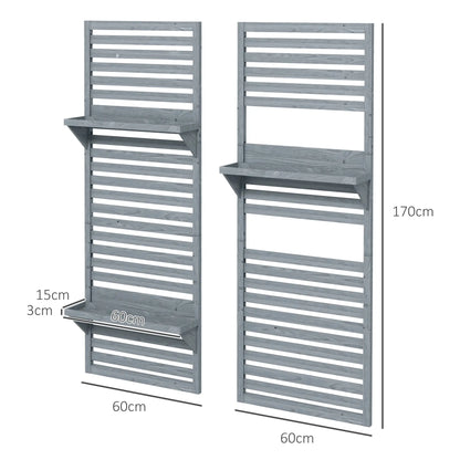 Outsunny Wall Mounted Plant Stands Set of 2, Fir Wood Flower Stand with Shelves and Slatted Trellis for Patio, Balcony, Porch 