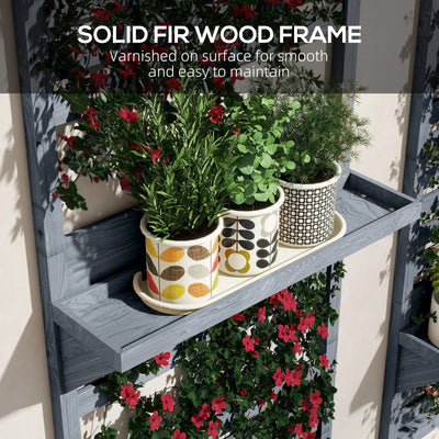 Outsunny Wall Mounted Plant Stands Set of 2, Fir Wood Flower Stand with Shelves and Slatted Trellis for Patio, Balcony, Porch 