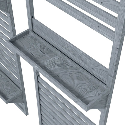 Outsunny Wall Mounted Plant Stands Set of 2, Fir Wood Flower Stand with Shelves and Slatted Trellis for Patio, Balcony, Porch 