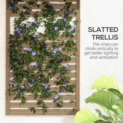 Outsunny Wall Mounted Plant Stands Set of 2, Fir Wood Flower Stand with Shelves and Slatted Trellis for Patio, Balcony, Porch 