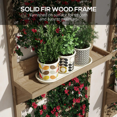 Outsunny Wall Mounted Plant Stands Set of 2, Fir Wood Flower Stand with Shelves and Slatted Trellis for Patio, Balcony, Porch 