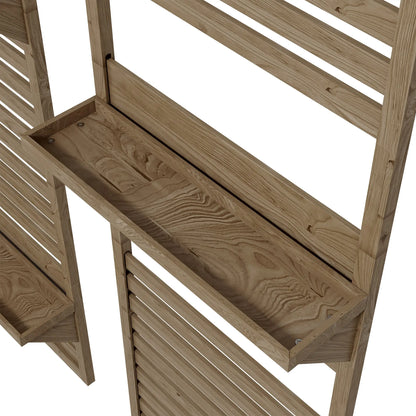 Outsunny Wall Mounted Plant Stands Set of 2, Fir Wood Flower Stand with Shelves and Slatted Trellis for Patio, Balcony, Porch 