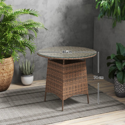 Outsunny Wicker Garden Rattan Table, Patio Furniture Outdoor Coffee Table with Umbrella Hole and Tempered Glass Top, Brown 