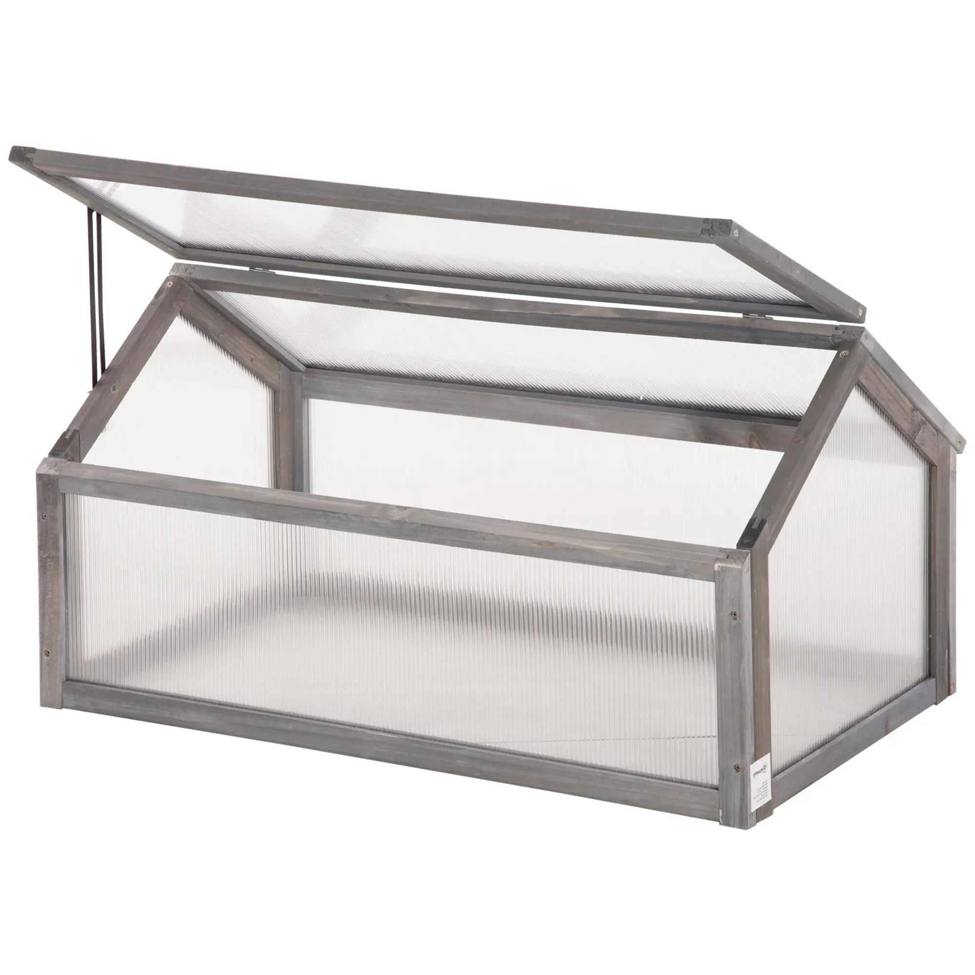 Outsunny Wooden Cold Frame Garden Polycarbonate Greenhouse with Openable Top Cover, Grow House for Flowers, Vegetables, Plants, 90 x 52 x 50cm, Grey 