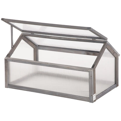 Outsunny Wooden Cold Frame Garden Polycarbonate Greenhouse with Openable Top Cover, Grow House for Flowers, Vegetables, Plants, 90 x 52 x 50cm, Grey 