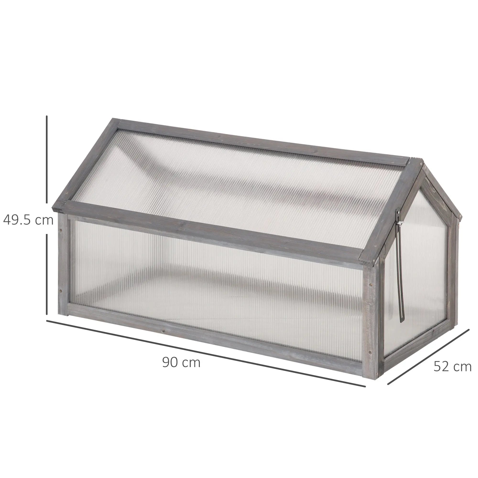 Outsunny Wooden Cold Frame Garden Polycarbonate Greenhouse with Openable Top Cover, Grow House for Flowers, Vegetables, Plants, 90 x 52 x 50cm, Grey 