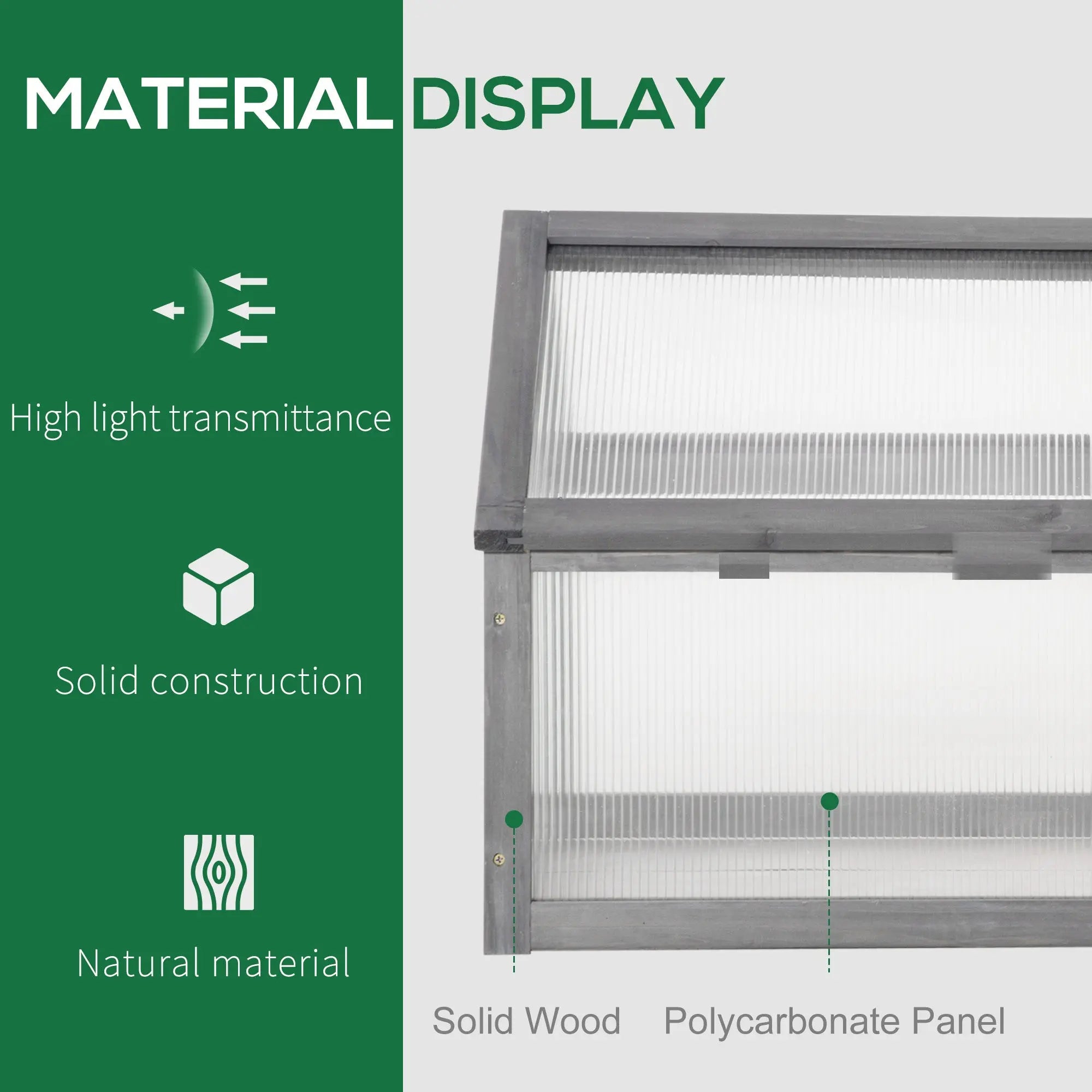 Outsunny Wooden Cold Frame Garden Polycarbonate Greenhouse with Openable Top Cover, Grow House for Flowers, Vegetables, Plants, 90 x 52 x 50cm, Grey 
