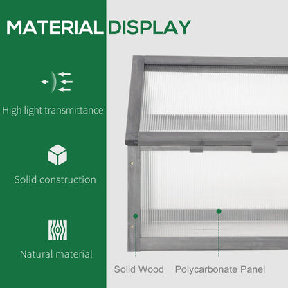Outsunny Wooden Cold Frame Garden Polycarbonate Greenhouse with Openable Top Cover, Grow House for Flowers, Vegetables, Plants, 90 x 52 x 50cm, Grey 