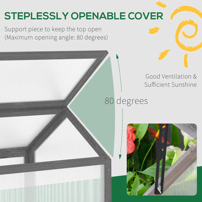 Outsunny Wooden Cold Frame Garden Polycarbonate Greenhouse with Openable Top Cover, Grow House for Flowers, Vegetables, Plants, 90 x 52 x 50cm, Grey 