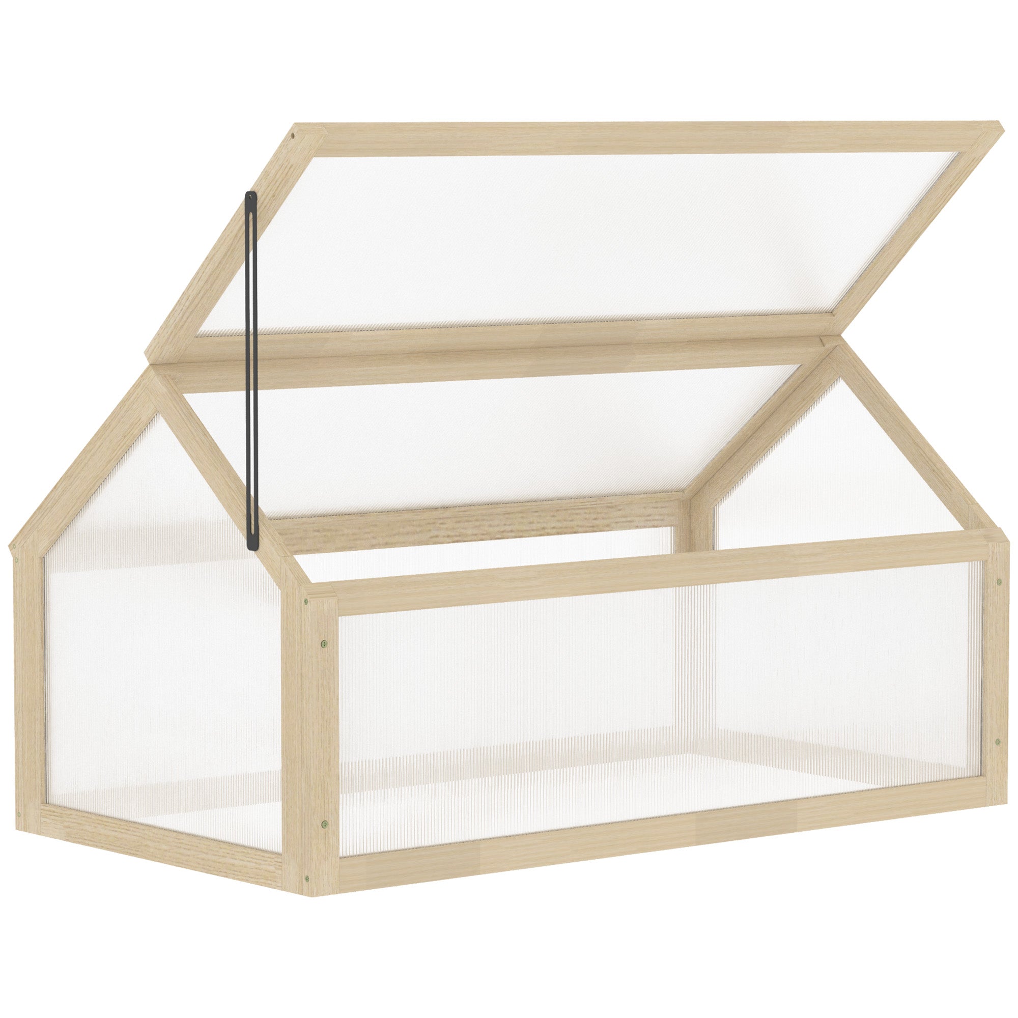 Outsunny Wooden Cold Frame Garden Polycarbonate Greenhouse with Openable Top Cover, Grow House for Flowers, Vegetables, Plants, 90 x 52 x 50cm, Natural 