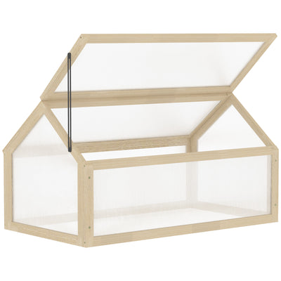 Outsunny Wooden Cold Frame Garden Polycarbonate Greenhouse with Openable Top Cover, Grow House for Flowers, Vegetables, Plants, 90 x 52 x 50cm, Natural 