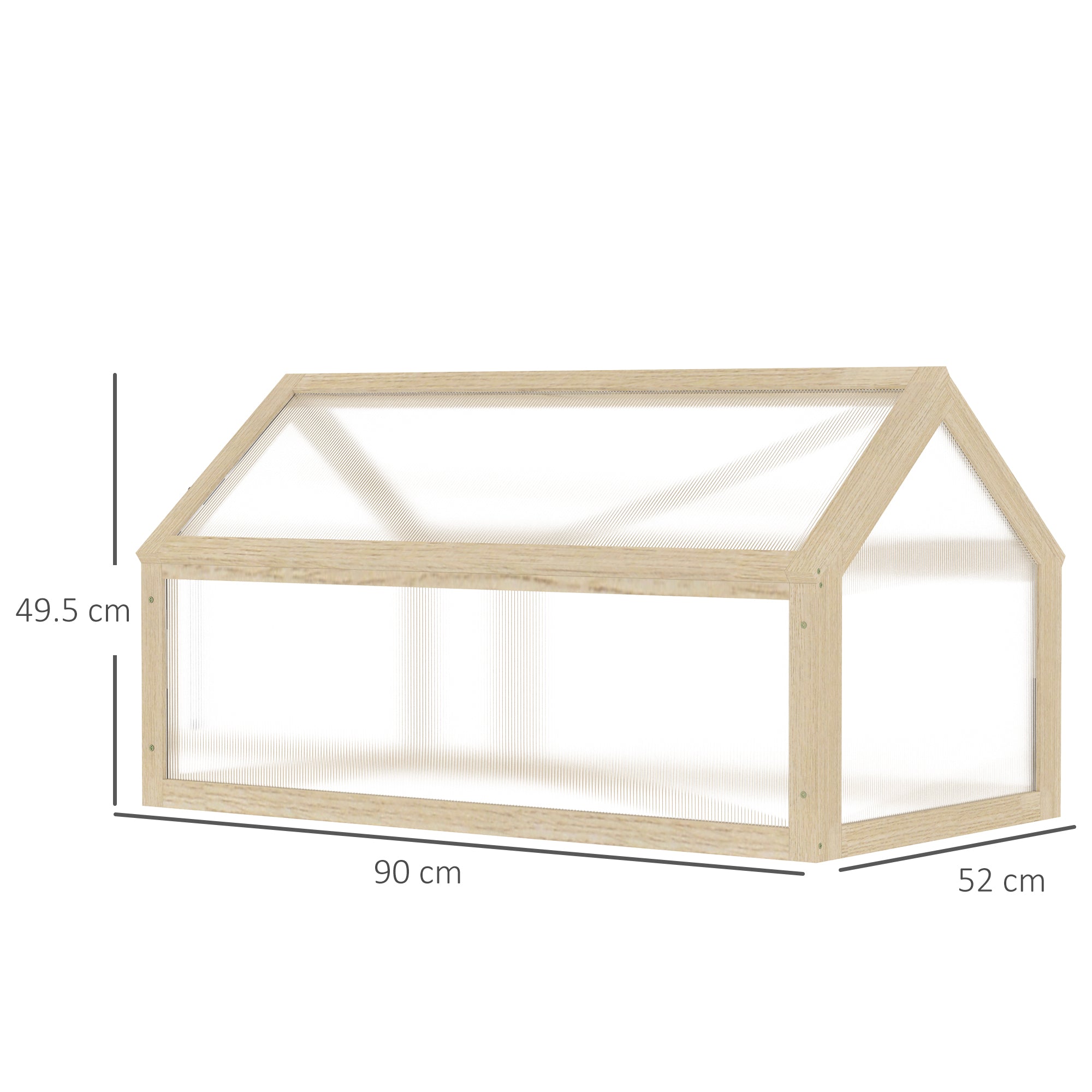 Outsunny Wooden Cold Frame Garden Polycarbonate Greenhouse with Openable Top Cover, Grow House for Flowers, Vegetables, Plants, 90 x 52 x 50cm, Natural 