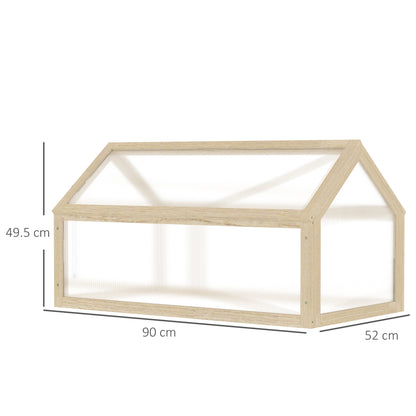 Outsunny Wooden Cold Frame Garden Polycarbonate Greenhouse with Openable Top Cover, Grow House for Flowers, Vegetables, Plants, 90 x 52 x 50cm, Natural 