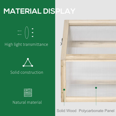 Outsunny Wooden Cold Frame Garden Polycarbonate Greenhouse with Openable Top Cover, Grow House for Flowers, Vegetables, Plants, 90 x 52 x 50cm, Natural 
