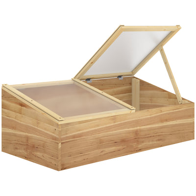 Outsunny Wooden Cold Frame Greenhouse Garden Polycarbonate Grow House  with Independent Openable Top Covers for Flowers, Vegetables, Plants, 100 x 50 x 36 cm, Natural 