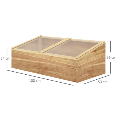 Outsunny Wooden Cold Frame Greenhouse Garden Polycarbonate Grow House  with Independent Openable Top Covers for Flowers, Vegetables, Plants, 100 x 50 x 36 cm, Natural 