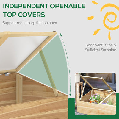 Outsunny Wooden Cold Frame Greenhouse Garden Polycarbonate Grow House  with Independent Openable Top Covers for Flowers, Vegetables, Plants, 100 x 50 x 36 cm, Natural 