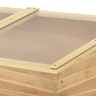 Outsunny Wooden Cold Frame Greenhouse Garden Polycarbonate Grow House  with Independent Openable Top Covers for Flowers, Vegetables, Plants, 100 x 50 x 36 cm, Natural 