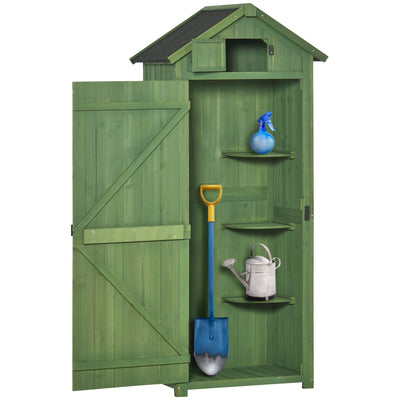 Outsunny Wooden Garden Shed, Utility Outdoor Small Shed with Lockable Double Doors, Shelves and Roof Hatch, Dark Green 