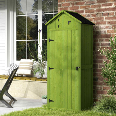 Outsunny Wooden Garden Shed, Utility Outdoor Small Shed with Lockable Double Doors, Shelves and Roof Hatch, Dark Green 