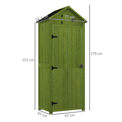 Outsunny Wooden Garden Shed, Utility Outdoor Small Shed with Lockable Double Doors, Shelves and Roof Hatch, Dark Green 