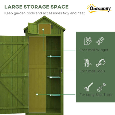 Outsunny Wooden Garden Shed, Utility Outdoor Small Shed with Lockable Double Doors, Shelves and Roof Hatch, Dark Green 