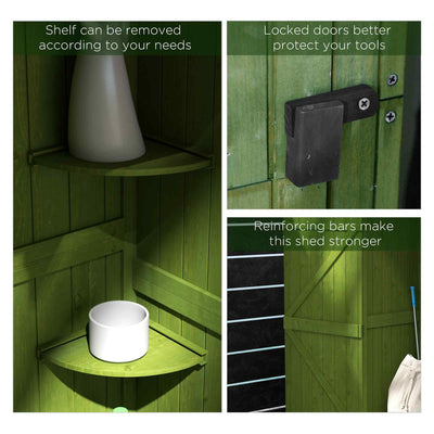 Outsunny Wooden Garden Shed, Utility Outdoor Small Shed with Lockable Double Doors, Shelves and Roof Hatch, Dark Green 