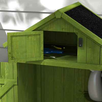 Outsunny Wooden Garden Shed, Utility Outdoor Small Shed with Lockable Double Doors, Shelves and Roof Hatch, Dark Green 