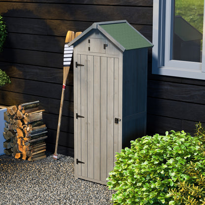 Outsunny Wooden Garden Shed, Utility Outdoor Small Shed with Lockable Double Doors, Shelves and Roof Hatch, Grey 