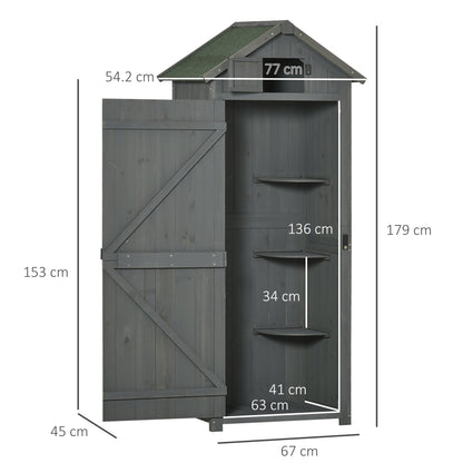 Outsunny Wooden Garden Shed, Utility Outdoor Small Shed with Lockable Double Doors, Shelves and Roof Hatch, Grey 