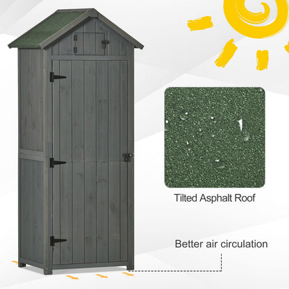 Outsunny Wooden Garden Shed, Utility Outdoor Small Shed with Lockable Double Doors, Shelves and Roof Hatch, Grey 